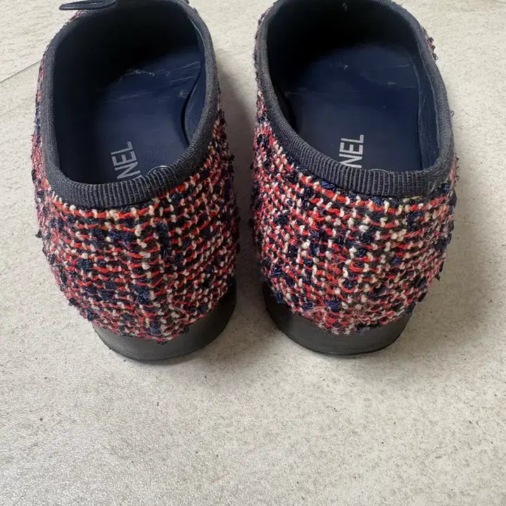 [BUNJANG] Chanel Tweed Ballerina Flat Shoes Navy / 샤넬 트위드 발레리나 플랫 슈즈 네이비 37.5