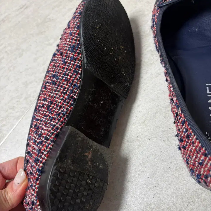 [BUNJANG] Chanel Tweed Ballerina Flat Shoes Navy / 샤넬 트위드 발레리나 플랫 슈즈 네이비 37.5