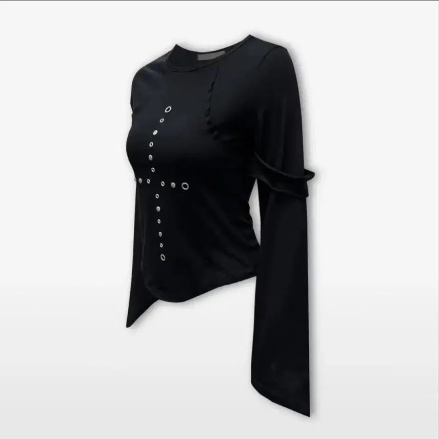 [BUNJANG] 0104 Black Cross Embellished Long Sleeve T-shirt / 공일공사 블랙 십자가 장식 롱 슬리브 티셔츠