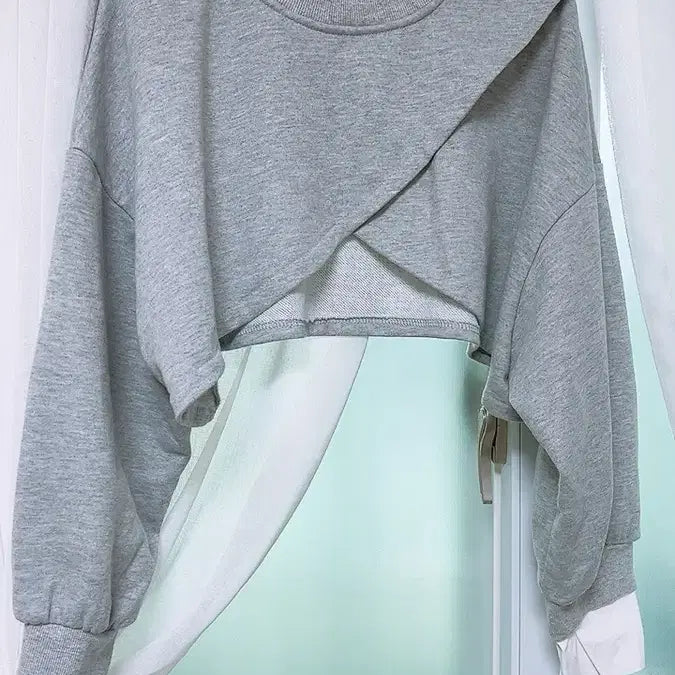 [BUNJANG] Gray Layered Crop Sweatshirt / 랩 스타일 크롭 맨투맨 티
