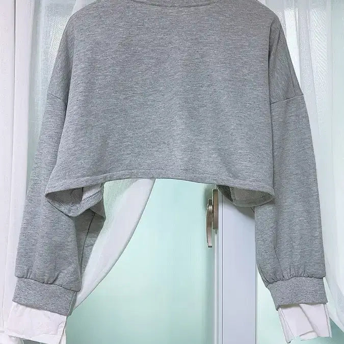 [BUNJANG] Gray Layered Crop Sweatshirt / 랩 스타일 크롭 맨투맨 티