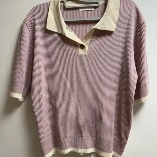 [BUNJANG] Colorblock Short Sleeve Knit Pink / 에이블리 배색 반팔 니트 핑크