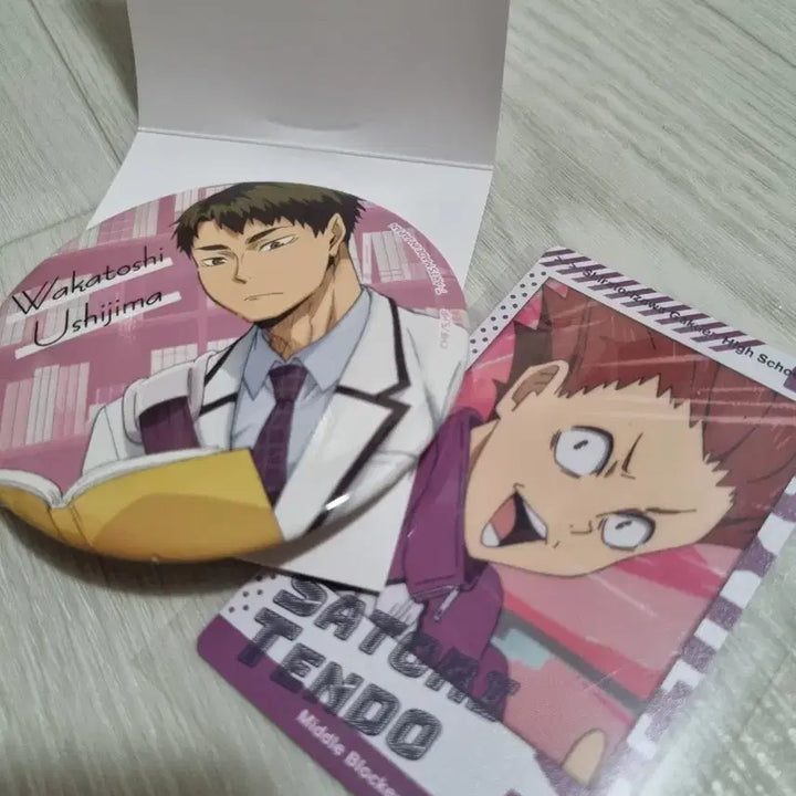 [BUNJANG] Haikyuu Ushijima Satori Can Badge &amp; Photocard Bundle Set / 하이큐 우시지마 캔뱃지, 사토리 포카 일괄