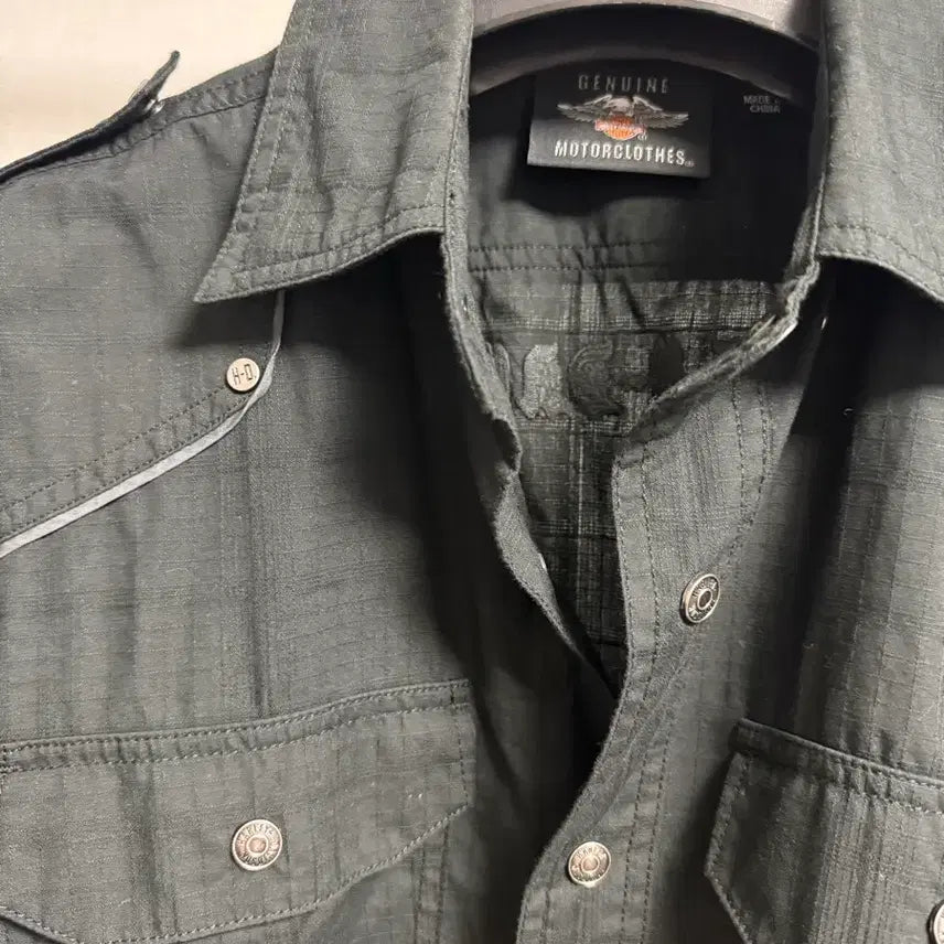 [BUNJANG] Harley-Davidson Embroidered Ripstop Short Sleeve Work Shirt / 할리데이비슨 정품 립스탑 자수 반팔 워크 셔츠