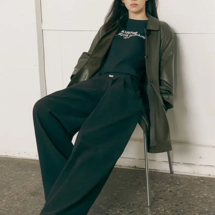 [BUNJANG] Marithe T-shirt Two-Tuck Chino Pants - Black - M / 마리떼 투턱 치노팬츠 블랙 M