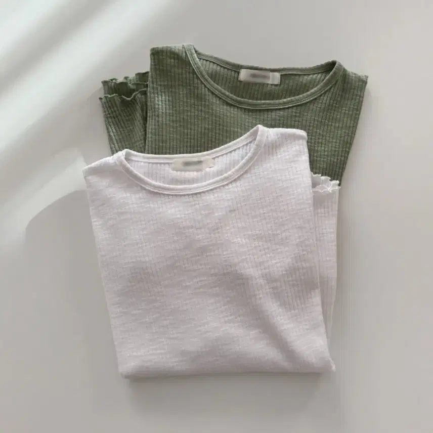[BUNJANG] White Ribbed Wave Slim T-Shirt / 화이트 골지 물결 슬림 티셔츠