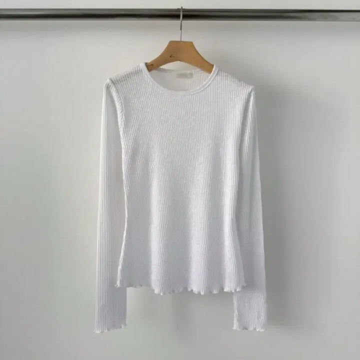 [BUNJANG] White Ribbed Wave Slim T-Shirt / 화이트 골지 물결 슬림 티셔츠