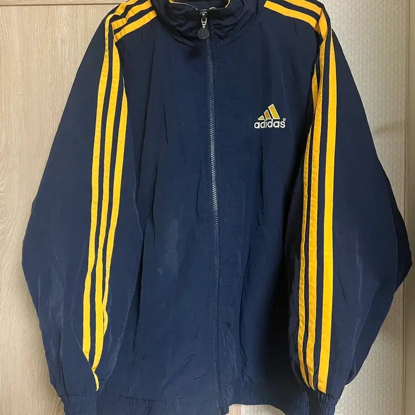 [BUNJANG] Adidas Old School Navy Yellow Quilted Jacket / 90s 아디다스 올드스쿨 네이비 옐로우 누빔 자켓