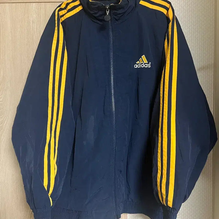 [BUNJANG] Adidas Old School Navy Yellow Quilted Jacket / 90s 아디다스 올드스쿨 네이비 옐로우 누빔 자켓