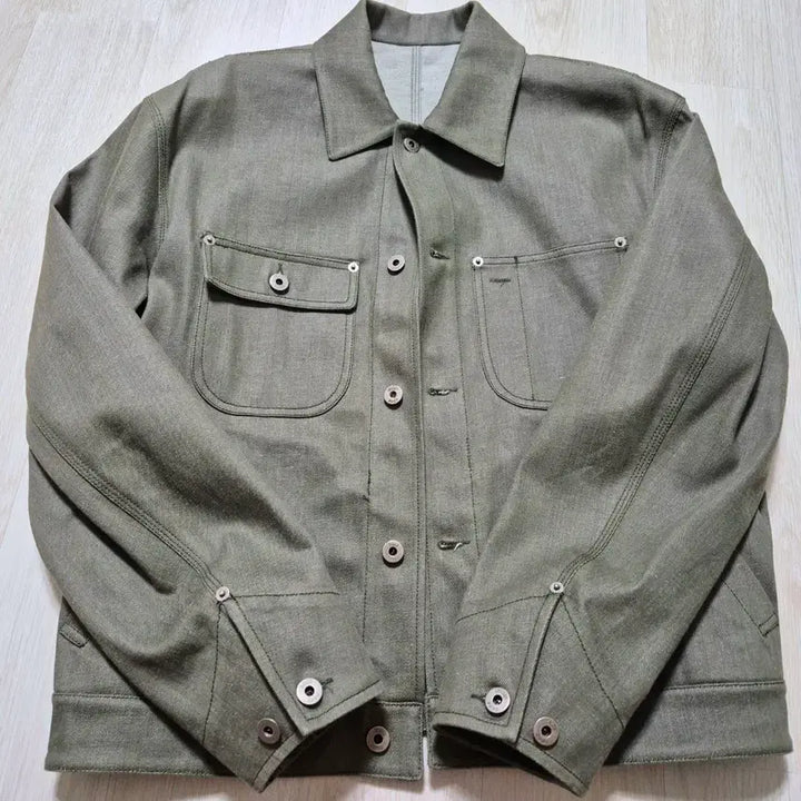 [BUNJANG] Cour No Fade Dungaree Denim Jacket Olive Green / 쿠어 노 페이드 던가리 데님 자켓 올리브 그린