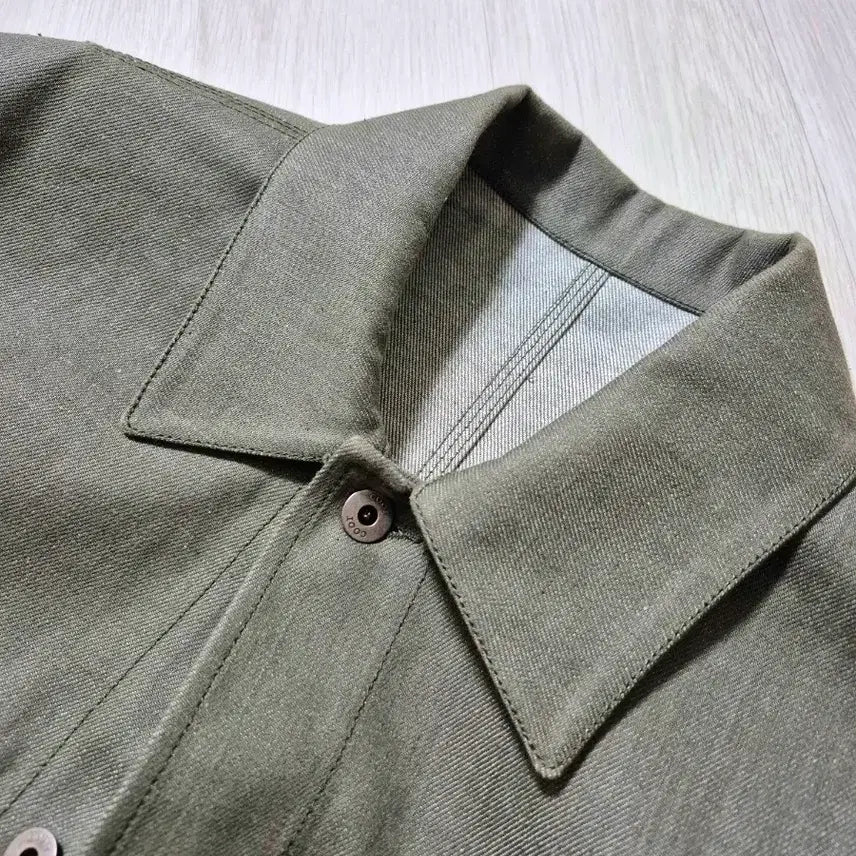 [BUNJANG] Cour No Fade Dungaree Denim Jacket Olive Green / 쿠어 노 페이드 던가리 데님 자켓 올리브 그린