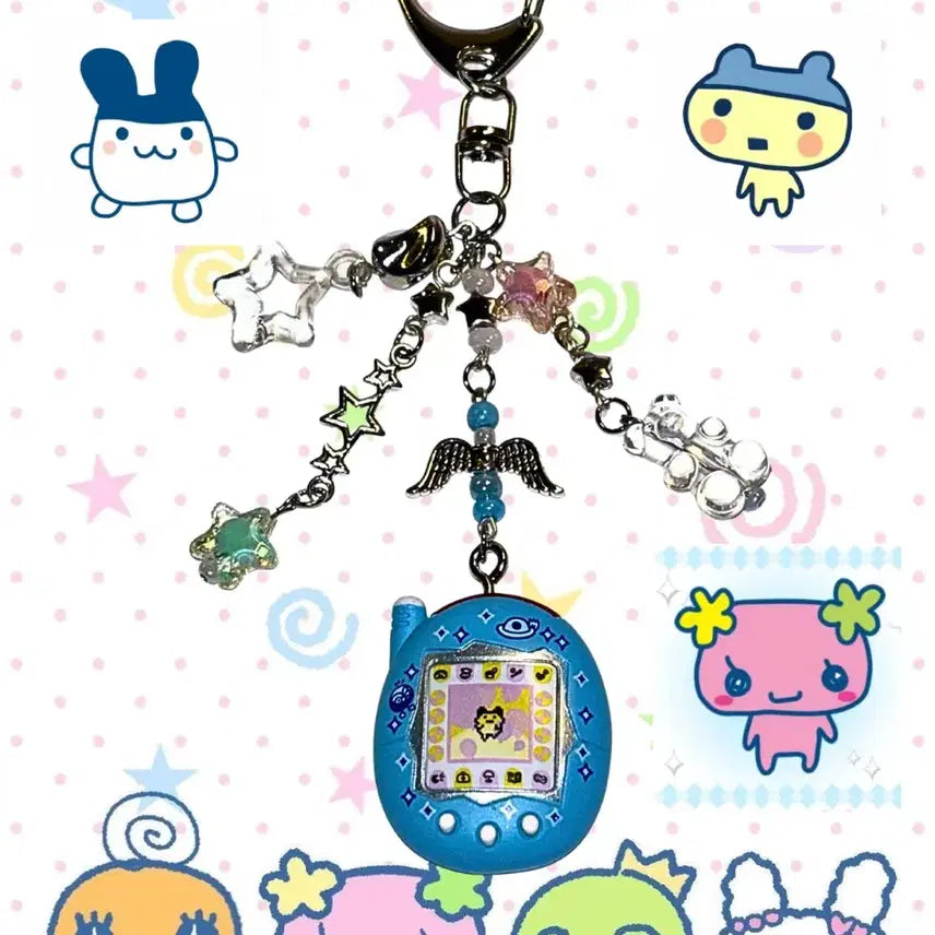 [BUNJANG] Blue Tamagotchi Keychain / 파란색 다마고치 키링