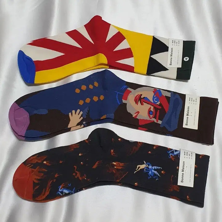 [BUNJANG] Maison Bonmeson Blue Purple Yellow Black Portrait Socks / 블루 퍼플 옐로우 블랙 인물화  Maison 본메종 양말