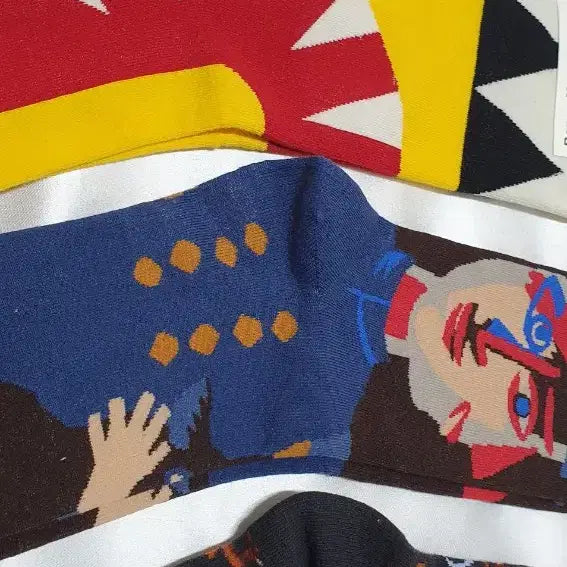 [BUNJANG] Maison Bonmeson Blue Purple Yellow Black Portrait Socks / 블루 퍼플 옐로우 블랙 인물화  Maison 본메종 양말