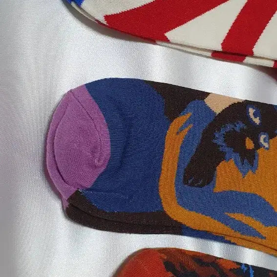 [BUNJANG] Maison Bonmeson Blue Purple Yellow Black Portrait Socks / 블루 퍼플 옐로우 블랙 인물화  Maison 본메종 양말