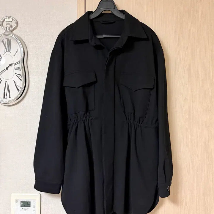 [BUNJANG] Andar Wool-Like Stretch Shacket Fleece Black Jacket / 안다르 울라이크 스트레치 셔켓 스트링 플리스 블랙 야상 셔츠 자켓