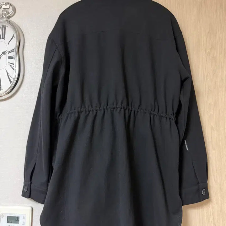 [BUNJANG] Andar Wool-Like Stretch Shacket Fleece Black Jacket / 안다르 울라이크 스트레치 셔켓 스트링 플리스 블랙 야상 셔츠 자켓