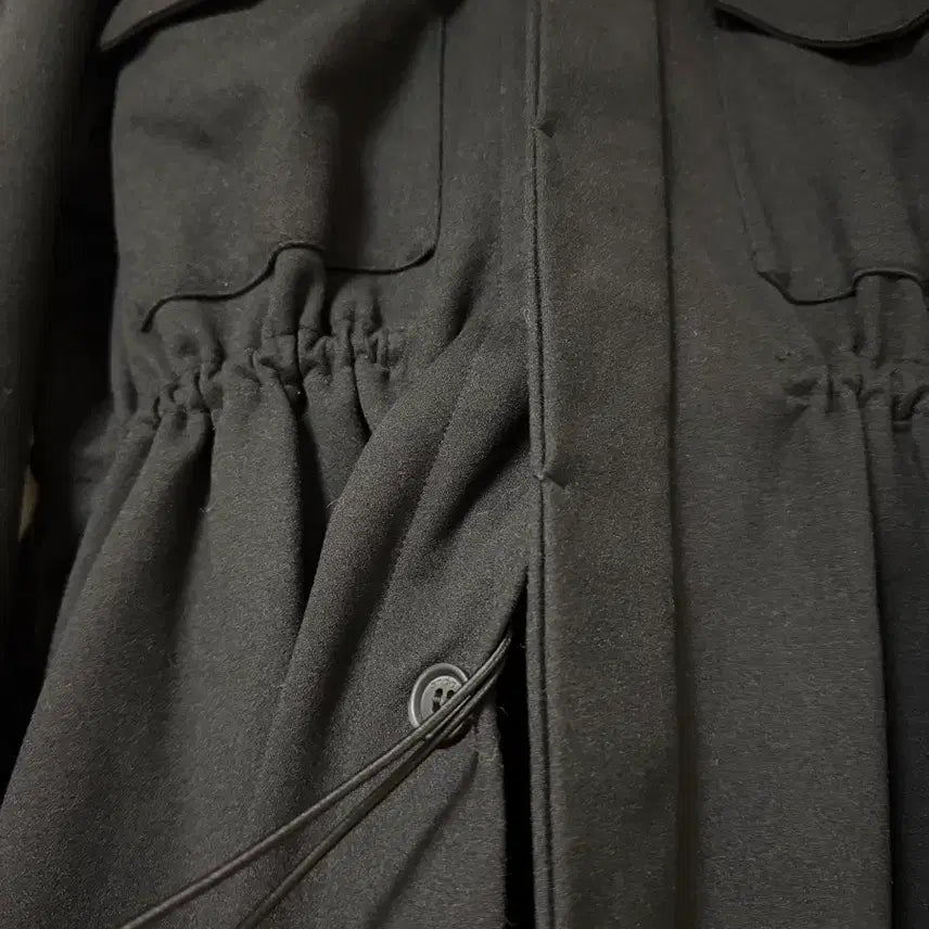 [BUNJANG] Andar Wool-Like Stretch Shacket Fleece Black Jacket / 안다르 울라이크 스트레치 셔켓 스트링 플리스 블랙 야상 셔츠 자켓