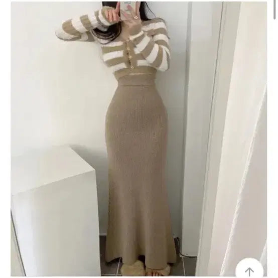 [BUNJANG] Wool Knit Banding Maxi Long Skirt Beige / [새상품급인데 반값] 울 니트 밴딩 맥시 롱 스커트 베이지