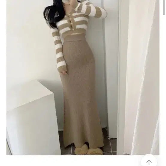 [BUNJANG] Wool Knit Banding Maxi Long Skirt Beige / [새상품급인데 반값] 울 니트 밴딩 맥시 롱 스커트 베이지