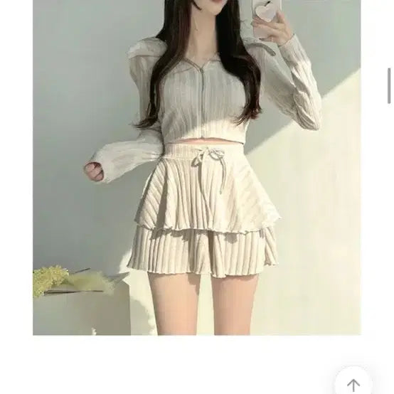 [BUNJANG] Sailor Crop Zip-up &amp; Ruffle Skirt Pants Beige / [새상품급인데 반값] 세일러 크롭 집업+캉캉 치마 바지 베이지