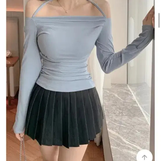 [BUNJANG] Low-Waist Pleated Skirt (Ivory/Black) / [새상품급인데 반값] 로우웨스트 플리츠 속바지 스커트(아이보리/블랙)
