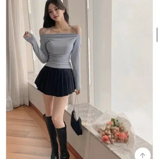 [BUNJANG] Low-Waist Pleated Skirt (Ivory/Black) / [새상품급인데 반값] 로우웨스트 플리츠 속바지 스커트(아이보리/블랙)