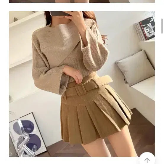 [BUNJANG] Corduroy Mini Tennis Skirt / [새상품인데 반값] 코듀로이 골덴 벨트 테니스 미니 스커트 베이지