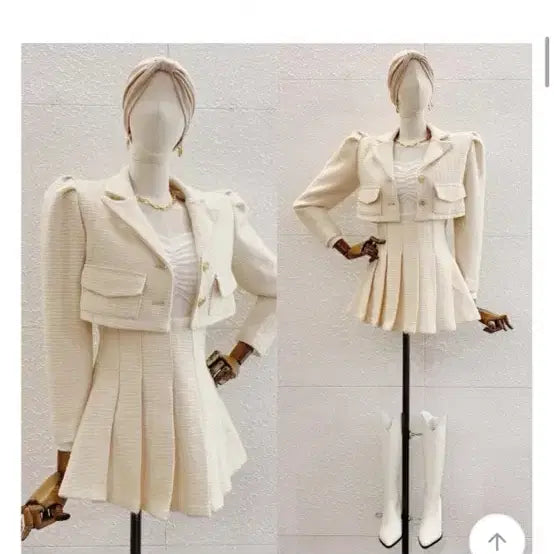 [BUNJANG] Tweed Jacket &amp; Pleated Skirt Set - Light Beige / [새상품급인데 반값] 트위드 자켓 + 플리츠 스커트 세트 연베이지