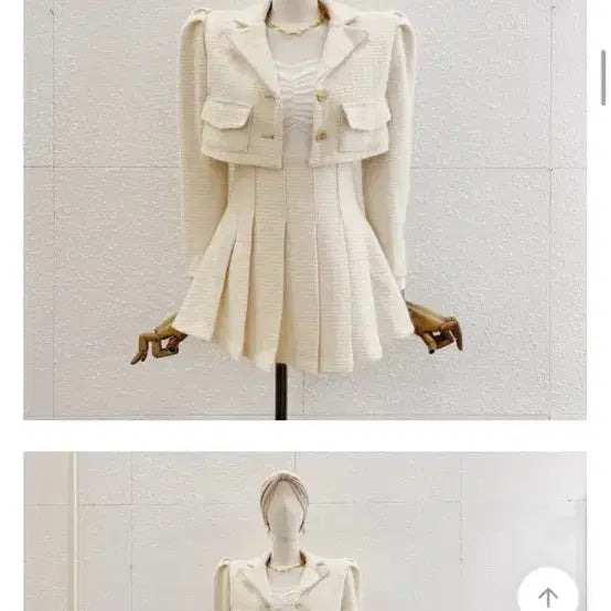 [BUNJANG] Tweed Jacket &amp; Pleated Skirt Set - Light Beige / [새상품급인데 반값] 트위드 자켓 + 플리츠 스커트 세트 연베이지