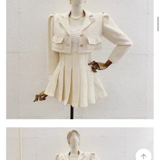 [BUNJANG] Tweed Jacket &amp; Pleated Skirt Set - Light Beige / [새상품급인데 반값] 트위드 자켓 + 플리츠 스커트 세트 연베이지
