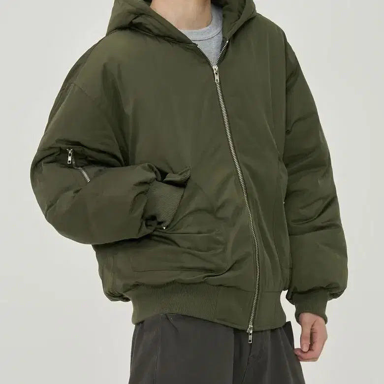 [BUNJANG] TOFFEE MA-1 Hooded Jacket - Khaki (L) / 토피 오버핏 후드 ma-1 자켓 점퍼 카키 L사이즈