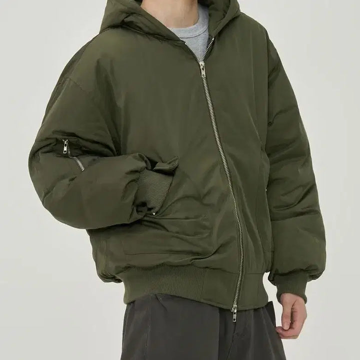 [BUNJANG] TOFFEE MA-1 Hooded Jacket - Khaki (L) / 토피 오버핏 후드 ma-1 자켓 점퍼 카키 L사이즈