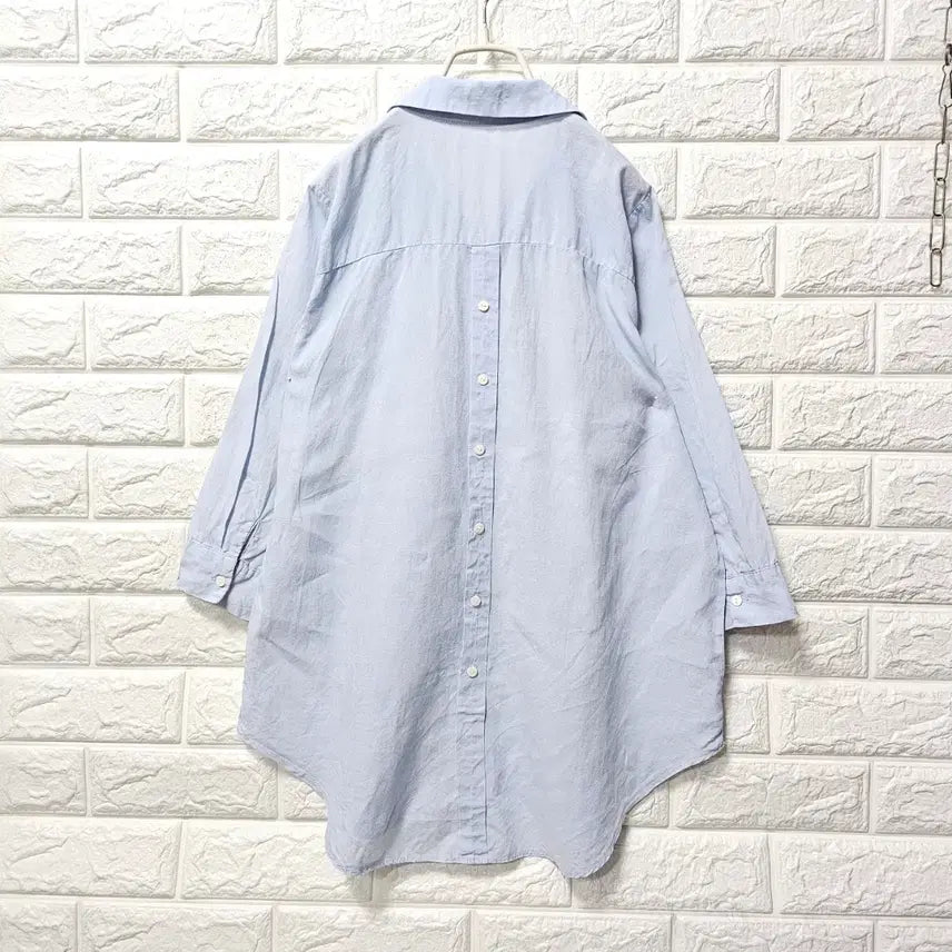 [BUNJANG] Linen Seven-Quarter Sleeve Shirt - Sky Blue / 칠부소매 티셧