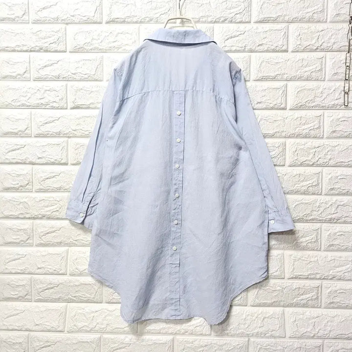 [BUNJANG] Linen Seven-Quarter Sleeve Shirt - Sky Blue / 칠부소매 티셧