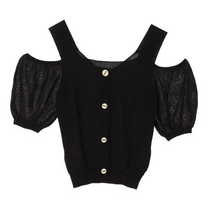 [BUNJANG] DEWL Black Knit Short Sleeve Button Detail Top / 듀엘 블랙 니트반팔
