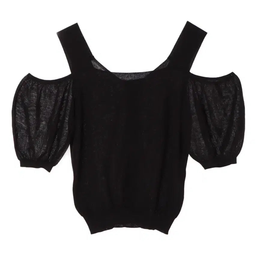 [BUNJANG] DEWL Black Knit Short Sleeve Button Detail Top / 듀엘 블랙 니트반팔
