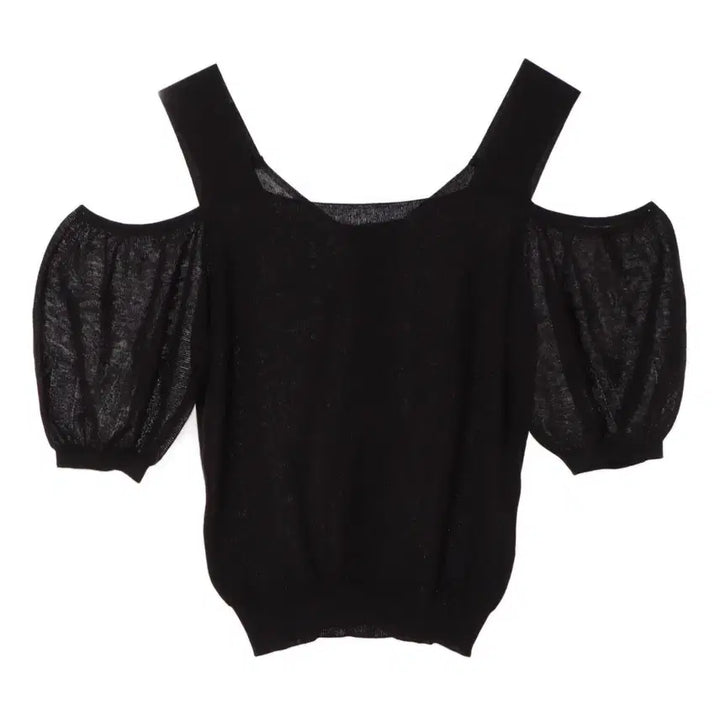[BUNJANG] DEWL Black Knit Short Sleeve Button Detail Top / 듀엘 블랙 니트반팔