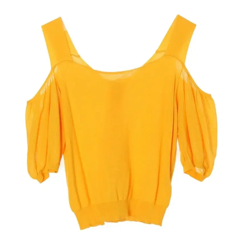 [BUNJANG] DEWL Yellow Shoulder Slit Short-Sleeve Knit Top / 듀엘 옐로우 숄더 트임 반팔 니트반팔