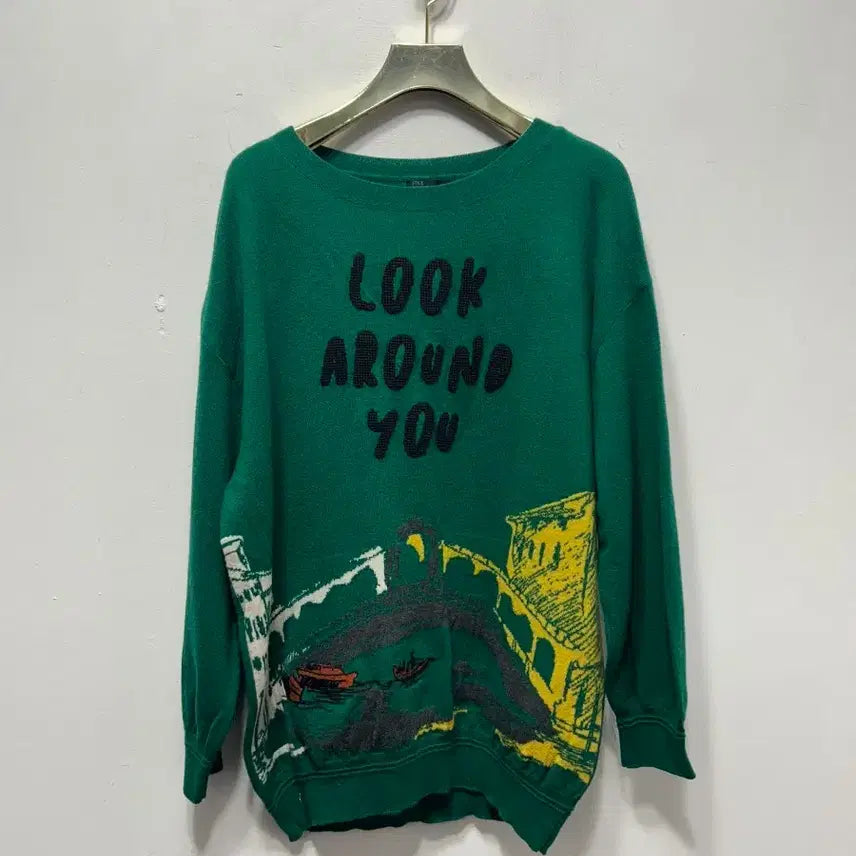 [BUNJANG] LOOK AROUND Embroidered Knit Top / 그린 LOOK AROUND 자수 니트 F