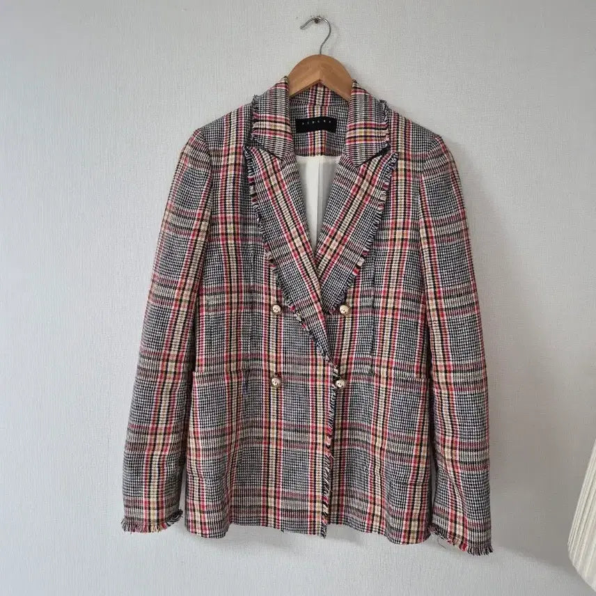 [BUNJANG] Sisley Linen Check Double-Button Jacket (Size 55) / [시슬리]린넨 체크 더블버튼 자켓(55사이즈)