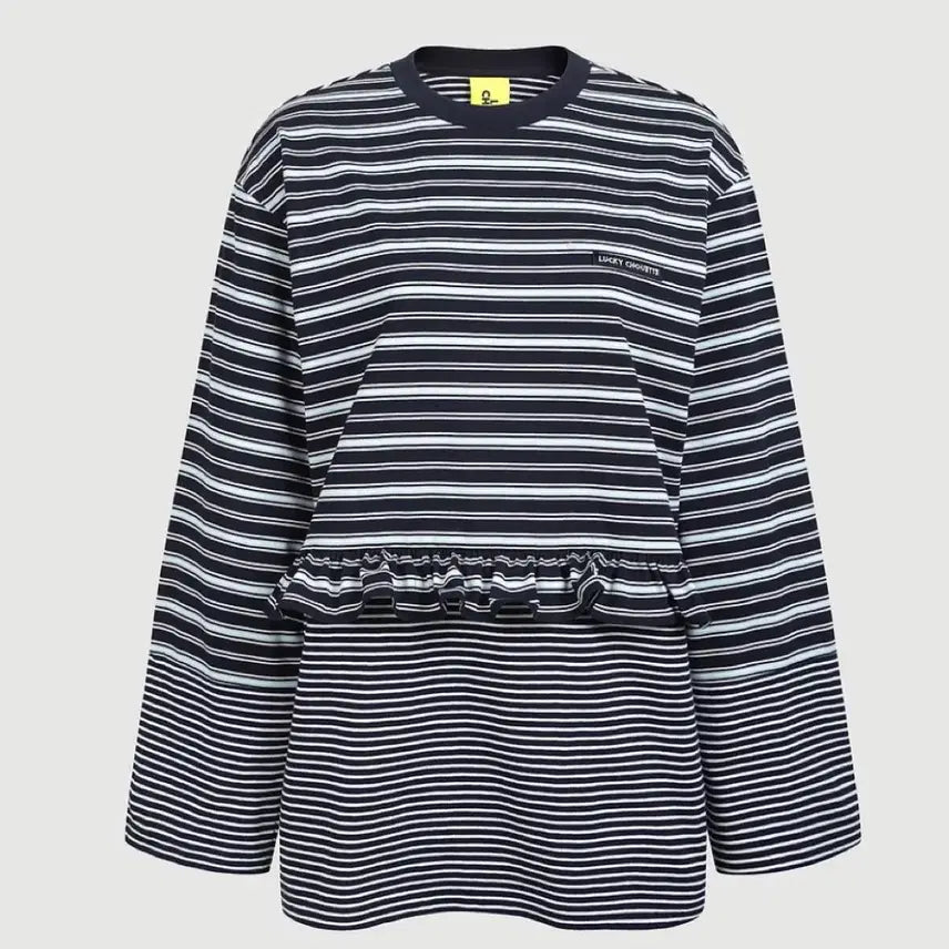 [BUNJANG] Lucky Chouette Stripe Mix Loose-fit Stripe T-shirt / 럭키슈에뜨 Stripe Mix Loose-fit 스트라이프 티셔츠 M