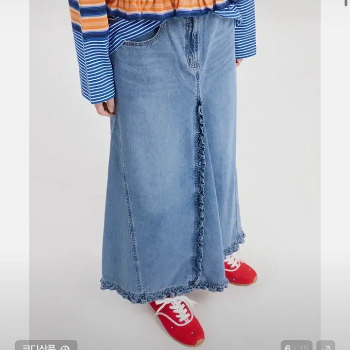 [BUNJANG] Lucky Chouette Frill Denim Long Skirt / 럭키슈에뜨 프릴포인트 데님 롱 스커트 S 새상품