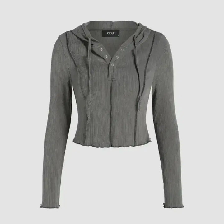 [SOLD OUT] 샵사이다 스티치 버튼 디테일 크롭후드