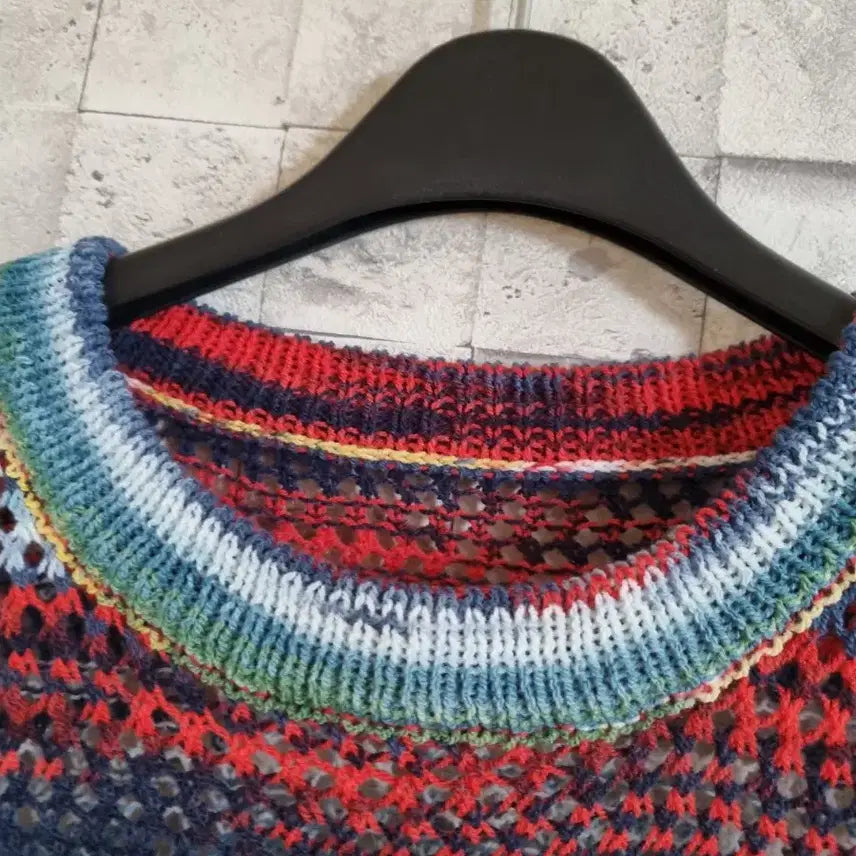 [BUNJANG] Rainbow Mesh Knit Top / 망사니트 레인보우 반팔 니트
