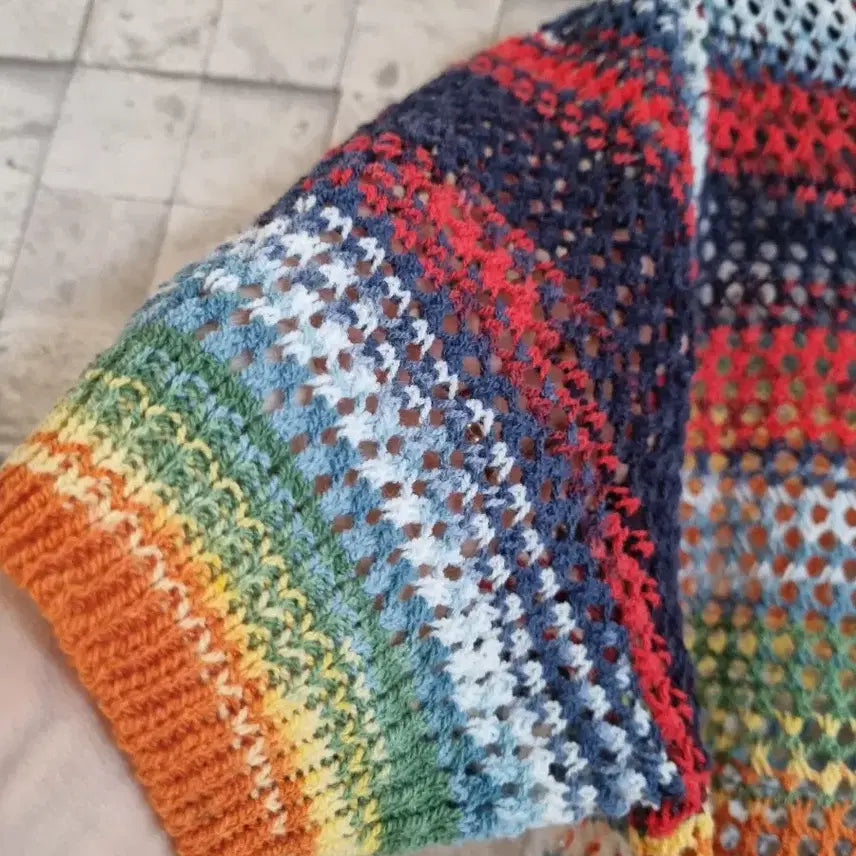 [BUNJANG] Rainbow Mesh Knit Top / 망사니트 레인보우 반팔 니트