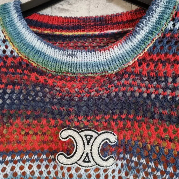 [BUNJANG] Rainbow Mesh Knit Top / 망사니트 레인보우 반팔 니트