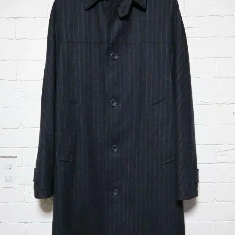 [BUNJANG] Fox Brothers Striped Balmacaan Coat / 폭스 브라더스 스트라이프 발마칸 코트