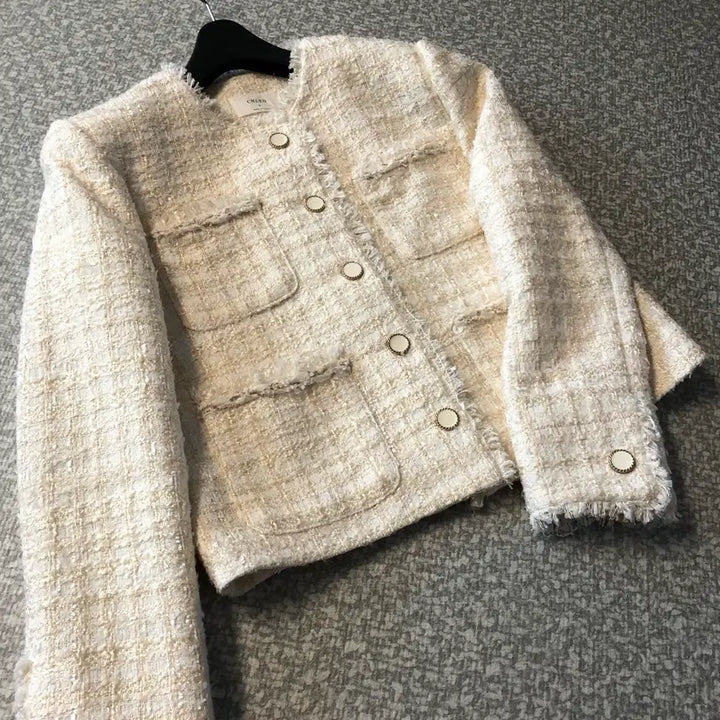 [BUNJANG] Ivory Tweed Jacket / 라운드 노카라 트위드 자켓 올드머니룩 출근룩 아이보리 크림