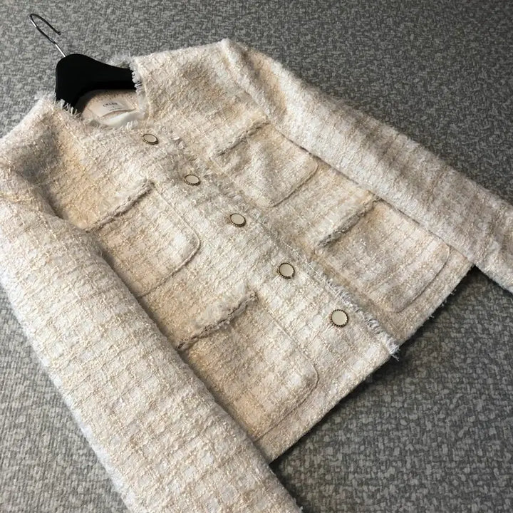 [BUNJANG] Ivory Tweed Jacket / 라운드 노카라 트위드 자켓 올드머니룩 출근룩 아이보리 크림